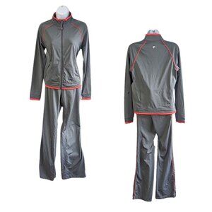 Vtg Y2K New York & Co InMotion Gray & Red Trim 2-pc Mock Neck Tracksuit Set Sz S